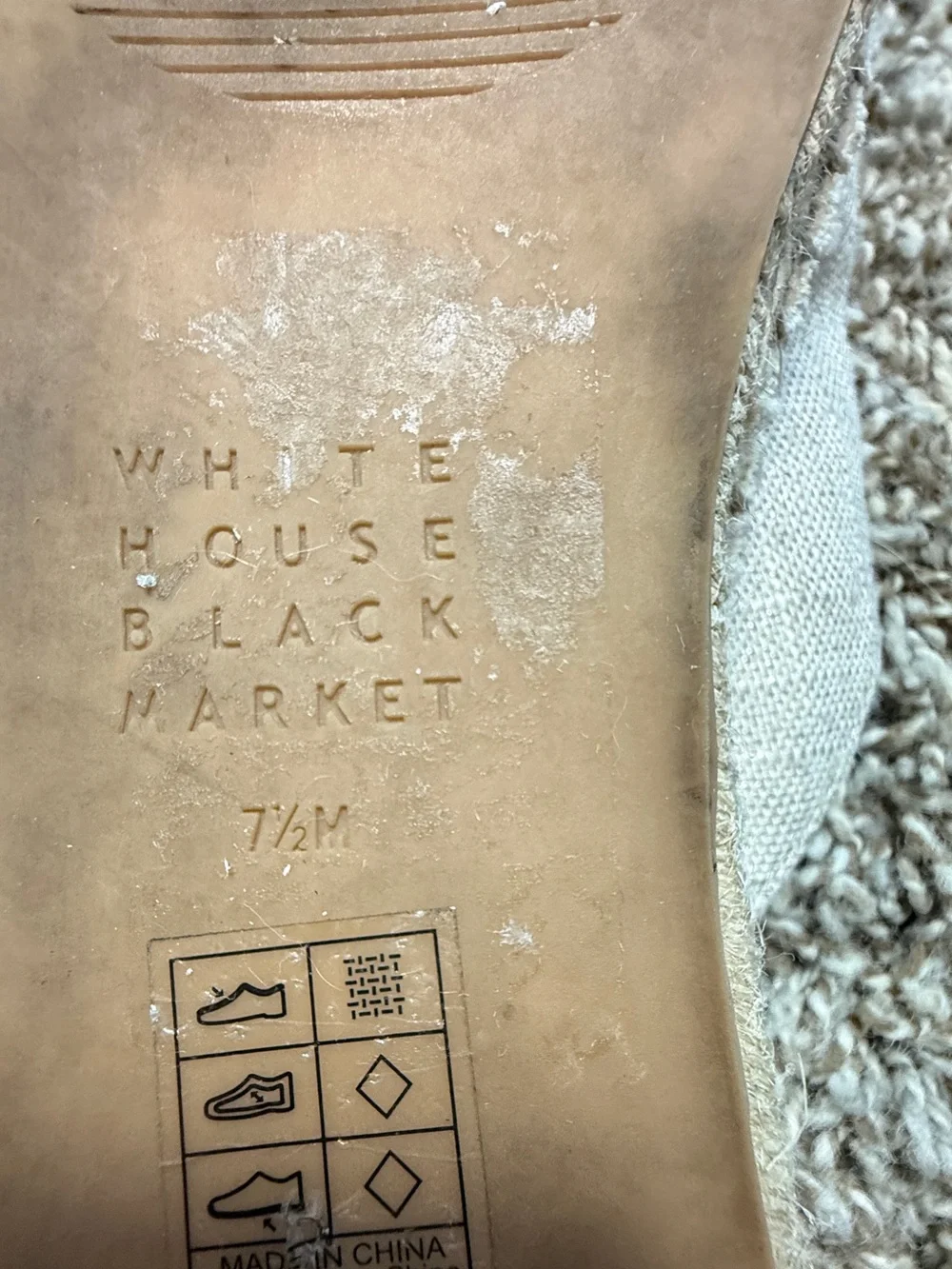 White House Black Market Cream Espadrille Slip-On with Gold Pineapple Accent